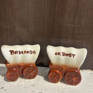 Vintage Covered Wagon Salt & Pepper Shakers - Brown and Cream BADLANDS
